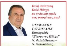 Πασχαλινές ευχές απο τον επικεφαλή της “Σύγχρονης Πόλης” Νέας Φιλαδέλφειας Στέφανο Γατσούλη